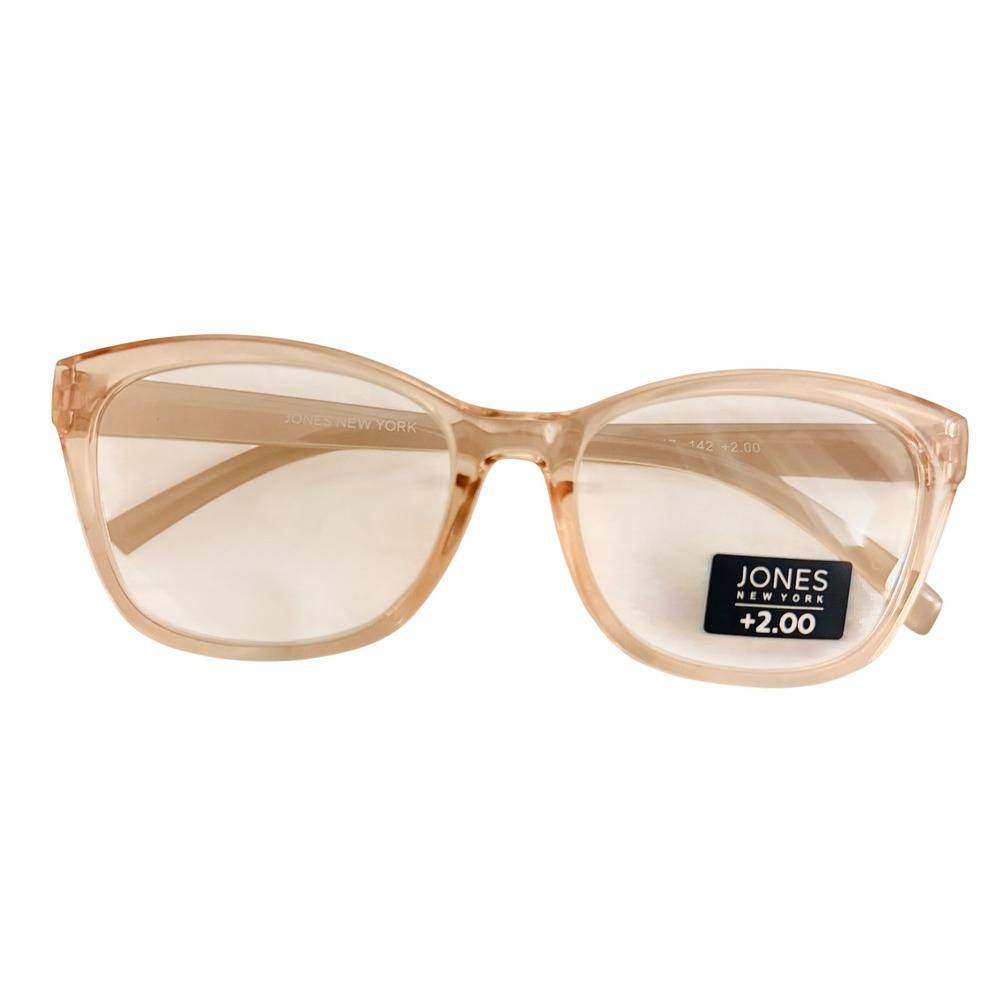 Jones New York Women Reading Glasses +2.00 Peach Translucent Square Frame JNY017